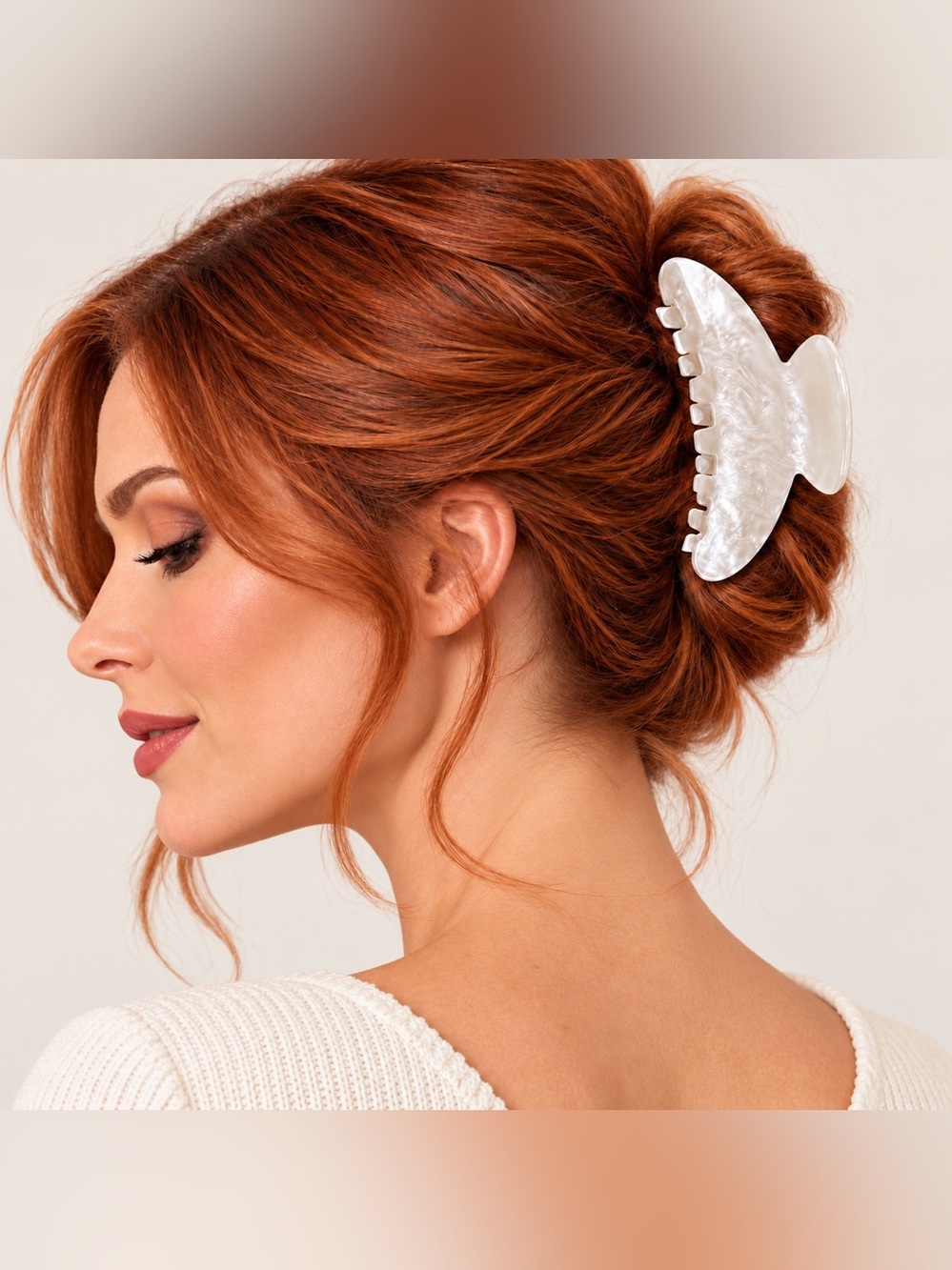 ๐ค Ivory Pearl Acetate Hair Claw Clip | Large 4.13โ | Strong Hold | NWT